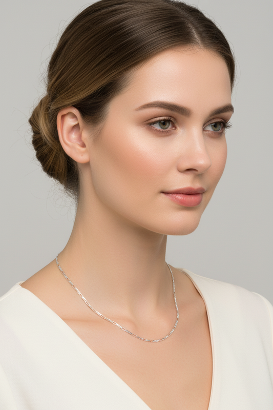 Sterling Silver Rhodium Plated Figaro Chain, 925