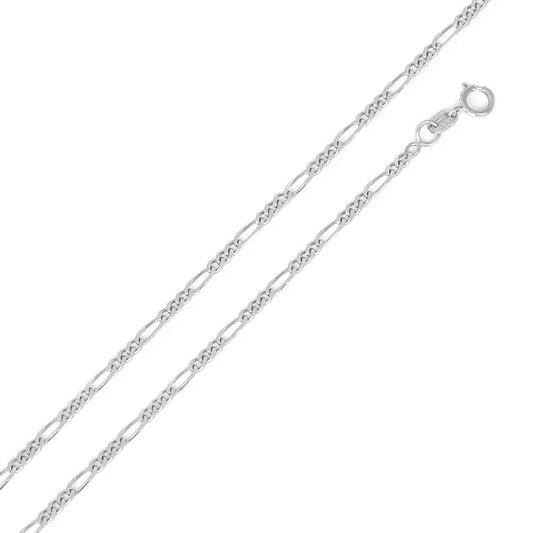 925 Sterling Silver Rhodium Plated Figaro 050 Chain 1.7mm