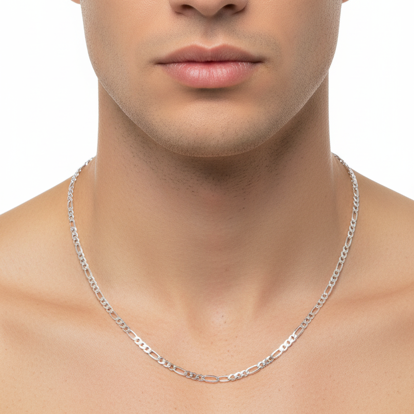 Sterling Silver Rhodium-Plated Flat Figaro Chain 4.4mm