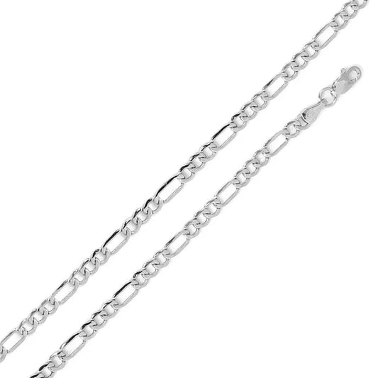 925 Sterling Silver  Rhodium Plated Flat Light Weight Figaro 120 Chain 4.4mm, 20inch