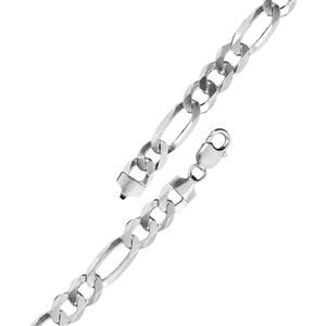 Miami Silver Curb Figaro Rhodium Plated Bracelet, 8 1/2 Inches, 5mm