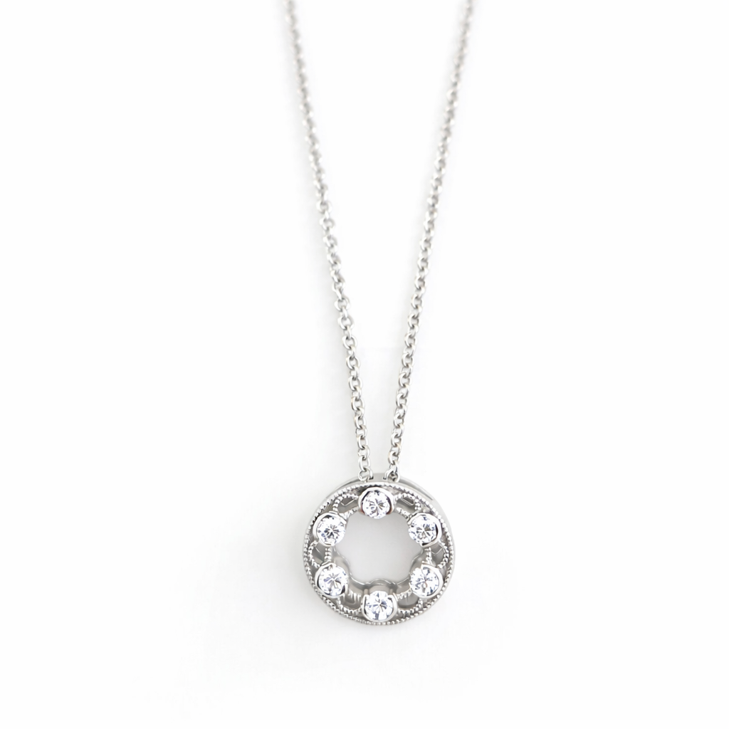 White Gold Tacori Reverse Crescent Circle of Life Diamond Necklace. 18k,  TDW: 0.12ct- Resale