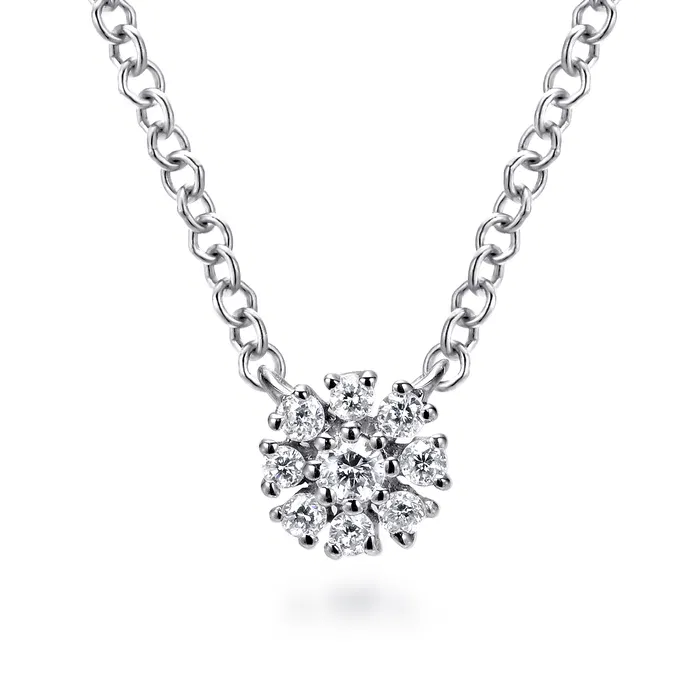 14K Gabriel & Co White Gold Petite Flower Diamond Necklace TDW:0.06ct – Resale