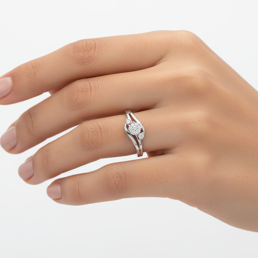 925 Sterling Silver Diamond Rosette Ring