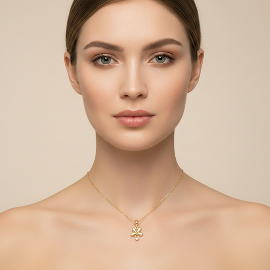 Yellow Gold Flower Pendant  setting with one Cubic Zirconia , 14k