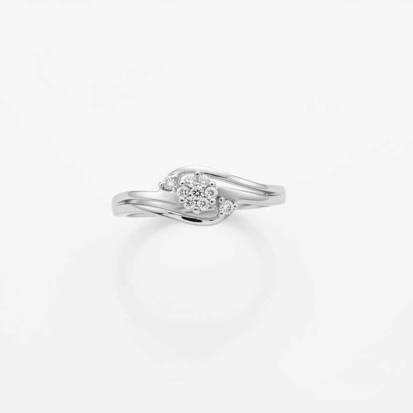 925 Sterling Silver Diamond Rosette Ring