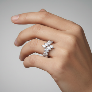 White Gold Wrap around Ring with two rows of CZ, 14k, size 8