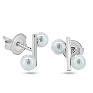 Sterling Silver Rhodium-Plated Sterling Silver Bar with Synthetic Pearl Stud Earrings