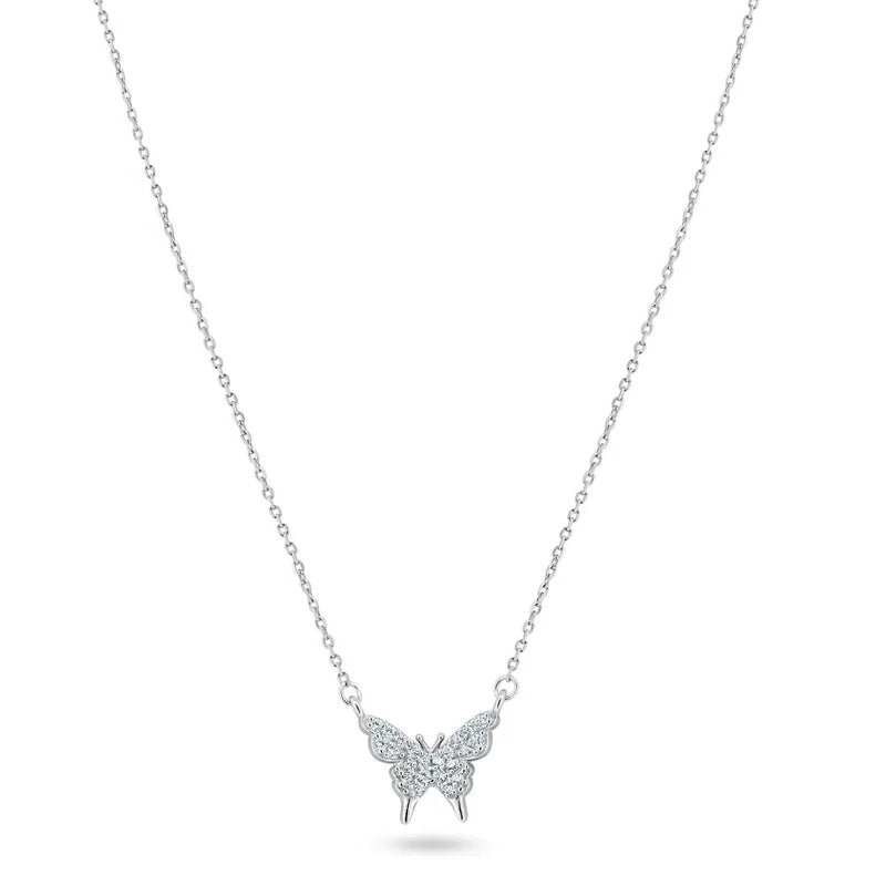 925 Sterling Silver Rhodium Plated CZ Butterfly Necklace