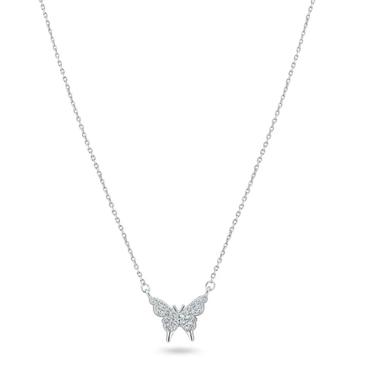 Sterling Silver Rhodium-Plated CZ Butterfly Necklace
