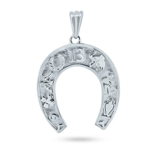 925 Sterling Silver Rhodium Plated Lucky Horse Shoe Pendant
