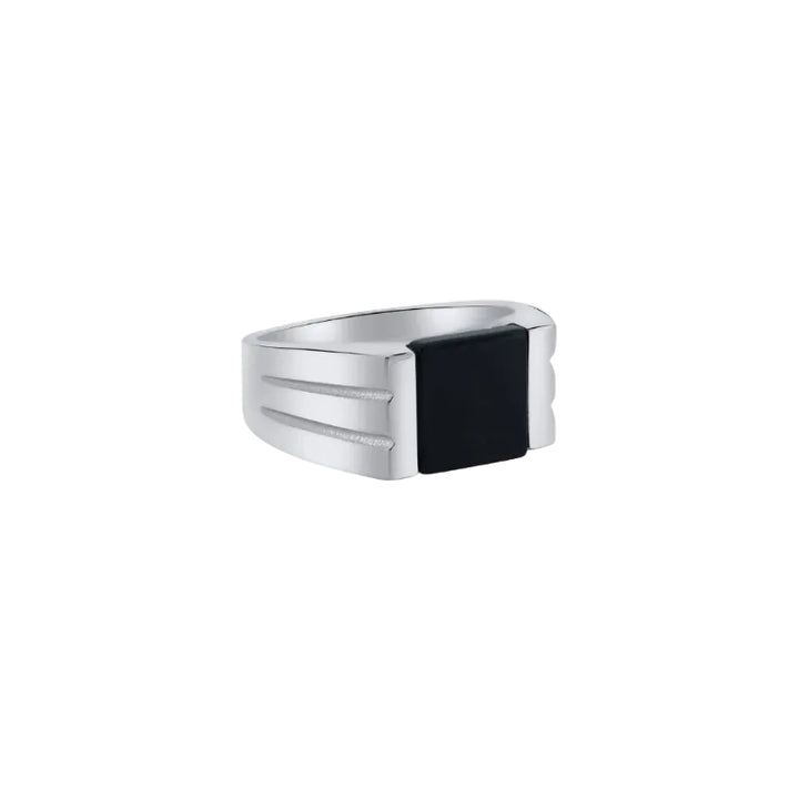 Sterling Silver Rhodium Square Black Onyx Ring