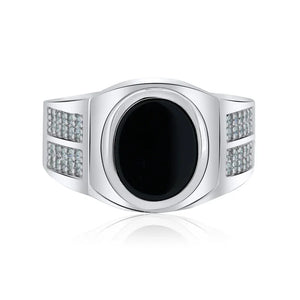 Sterling Silver Men's Sterling Silver Rhodium Oval Black Onyx CZ Shank Ring