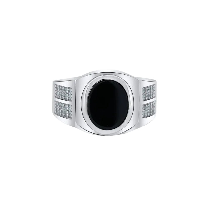 Sterling Silver Men's Sterling Silver Rhodium Oval Black Onyx CZ Shank Ring
