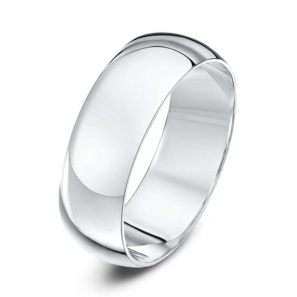 Sterling Silver Rhodium Plated Half dome Ring, 925, Size 11