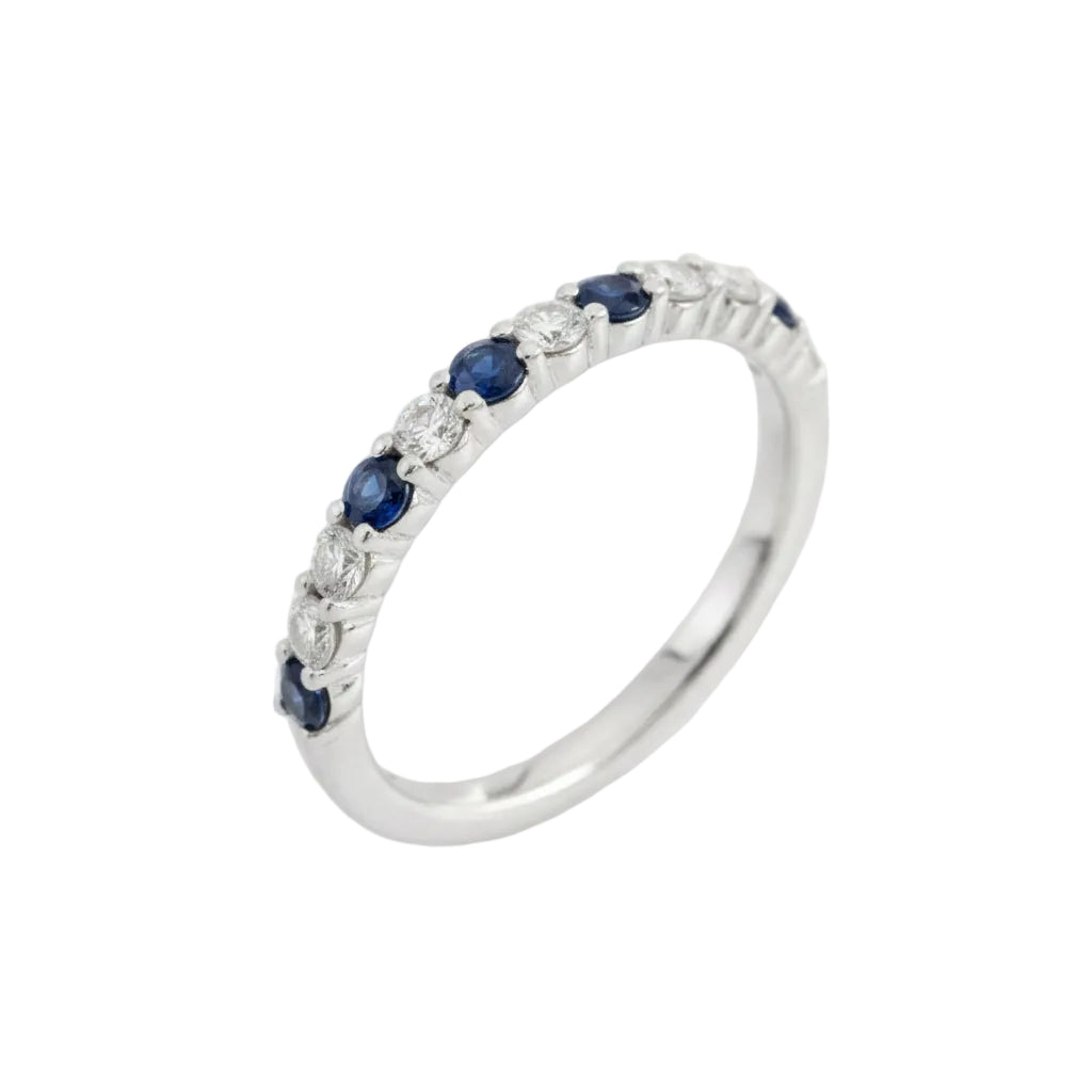 925 Sterling Silver Sapphire and  Lab-Grown Diamond Half-Eternity Ring