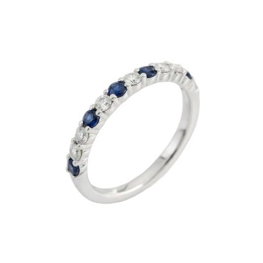 925 Sterling Silver Sapphire and  Lab-Grown Diamond Half-Eternity Ring