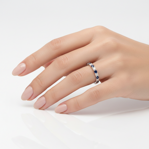 925 Sterling Silver Sapphire and  Lab-Grown Diamond Half-Eternity Ring