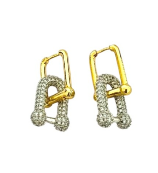 Yellow Gold CZ Hardware U Link Earrings. 18k, 5.5gr