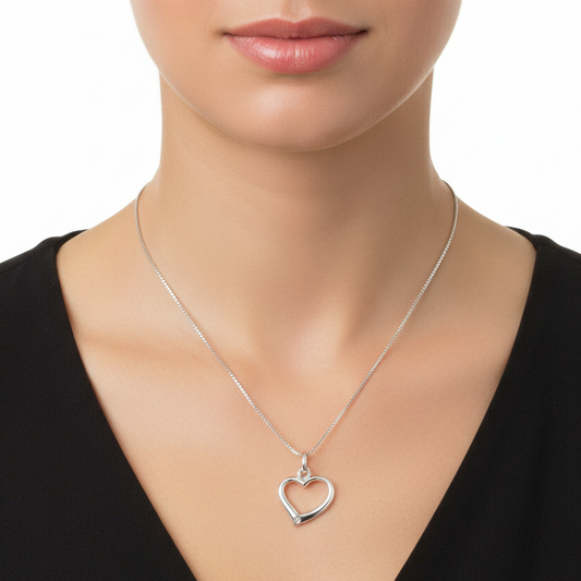 925 Sterling Silver Open Heart Box Chain Necklace