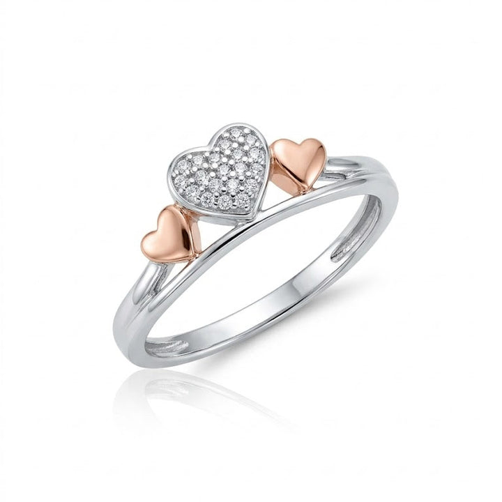 925 Sterling Silver and 10K Rose Gold Accent Heart and Diamonds Ring