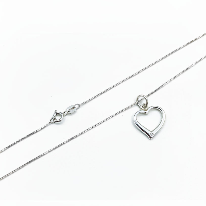 925 Sterling Silver Open Heart Box Chain Necklace