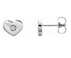 White Gold Heart Stud Earring setting with Cubic Zirconia, 18k