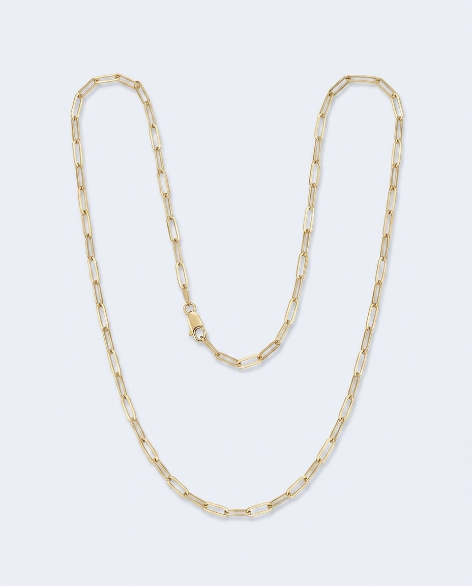 18K Yellow Gold Paperclip Chain Necklace 18" — studio hero
