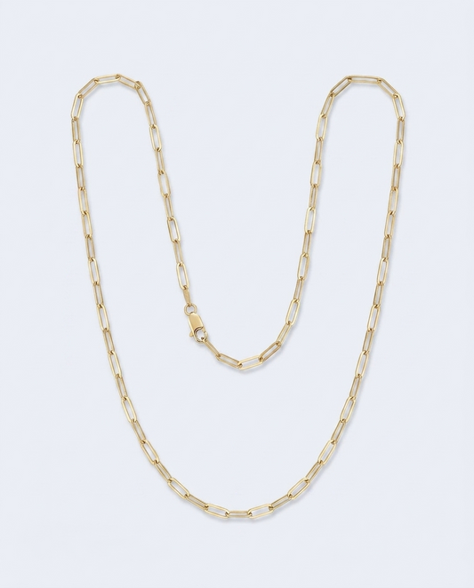 18K Yellow Gold Paperclip Chain Necklace 18" — studio hero