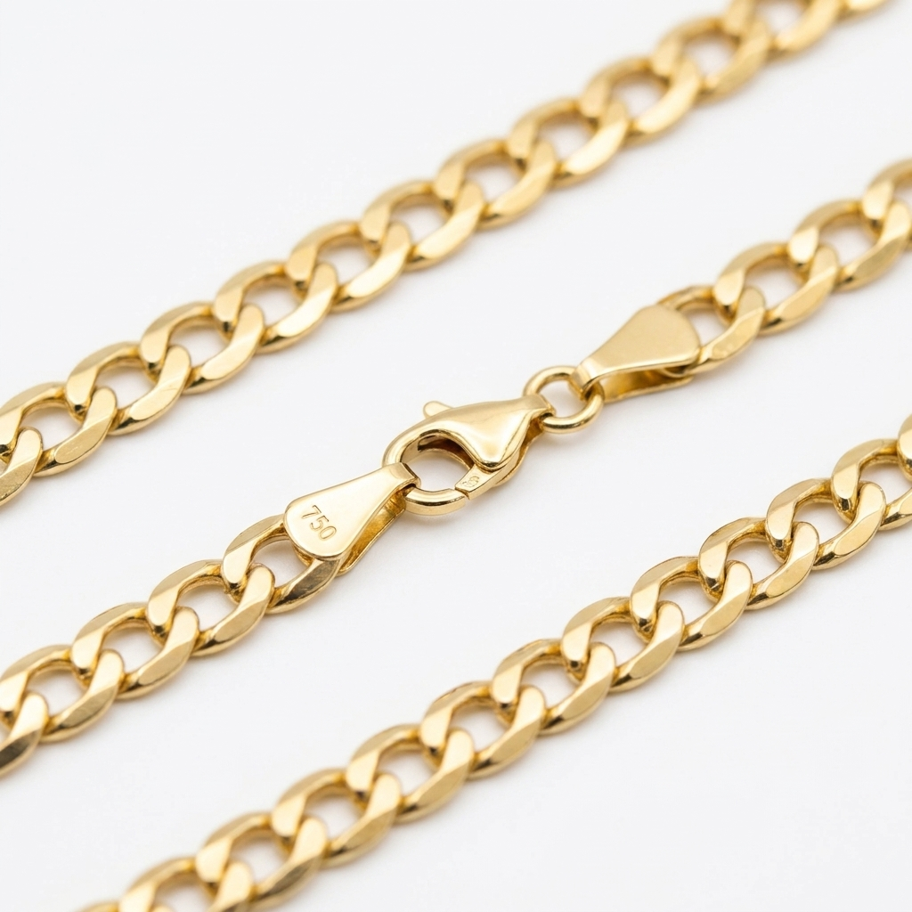 18K Yellow Gold Curb Chain Necklace 24" 5mm Solid - lobster clasp macro detail