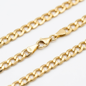 18K Yellow Gold Curb Chain Necklace 22" 5mm Solid - lobster clasp macro detail