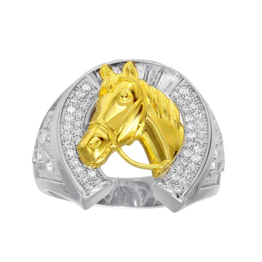 Men's Sterling Silver two Toned CZ Horse Shoe Ring