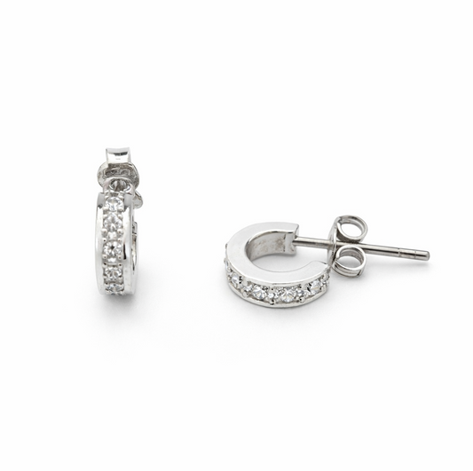 18k white Gold Half Hoop Earrings with diamonds, TDW: 0.1ct SI, H