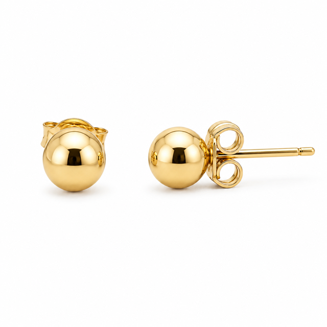 18K Yellow Gold Ball Stud Earrings 5mm