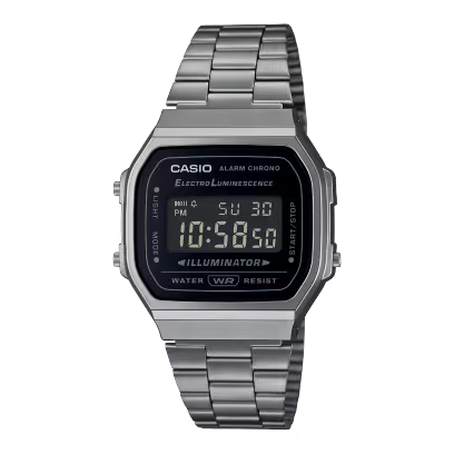 Black-Tone Gray Ion Plated Steel Band Digital Watch 36.3mm