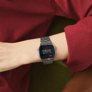 Black-Tone Gray Ion Plated Steel Band Digital Watch 36.3mm