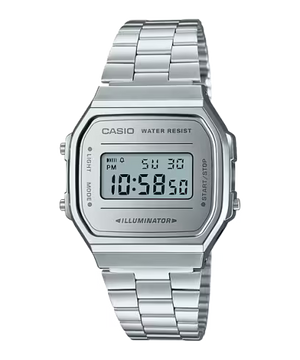 Casio Vintage Silver-Tone Steel Band Digital Watch 36.3mm