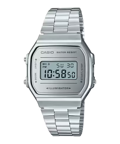 Casio Vintage Silver-Tone Steel Band Digital Watch 36.3mm