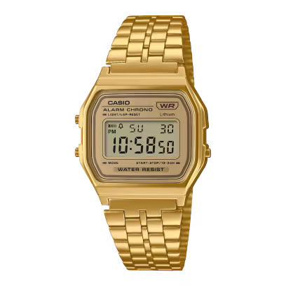 Casio Vintage Gold-Tone Ion Plated Steel Band Digital Watch 33.2mm A158WETG-9AVT
