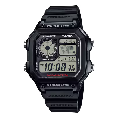 Resin Digital World Time Watch 45mm 100m Water Resistant