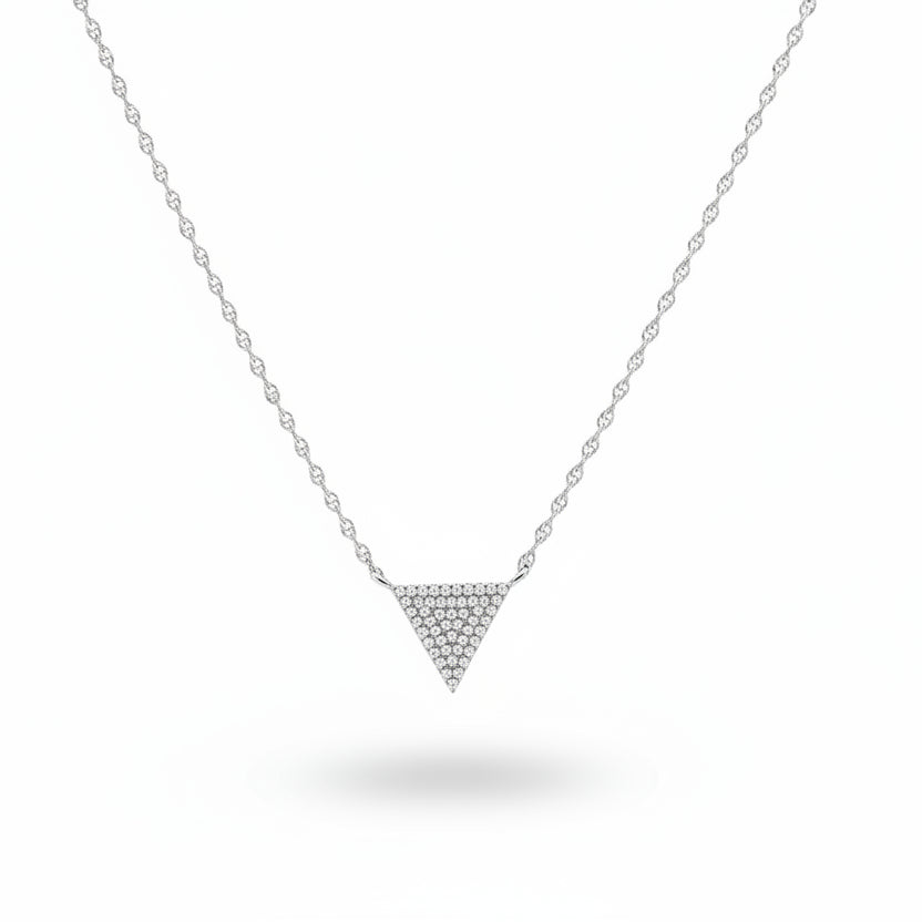 925 Sterling Silver Pavé CZ Triangle Pendant Station Necklace