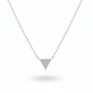 925 Sterling Silver Pavé CZ Triangle Pendant Station Necklace