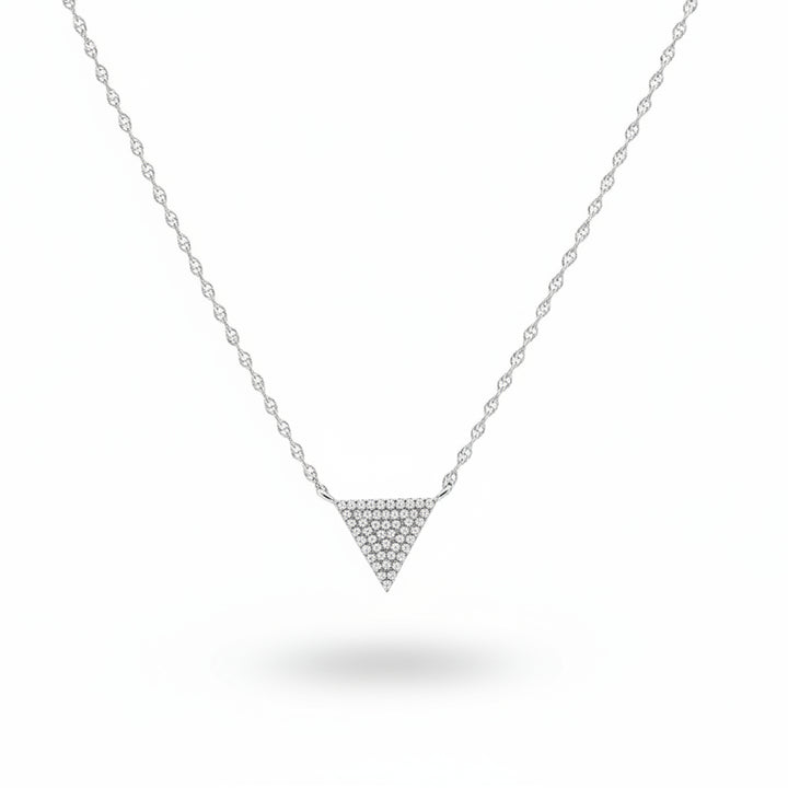925 Sterling Silver Pavé CZ Triangle Pendant Station Necklace