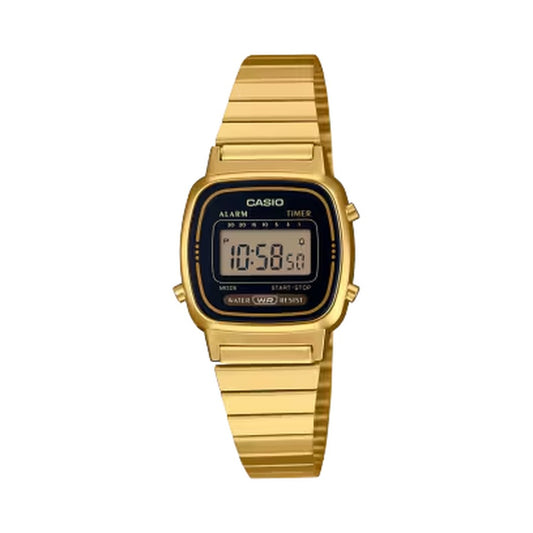Casio Vintage Gold-Tone Steel Band Digital Watch 24.6mm LA670WGA-1 front view