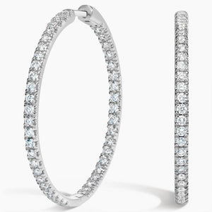 White Gold Large Double Side Hoop Natural Diamond Earrings.