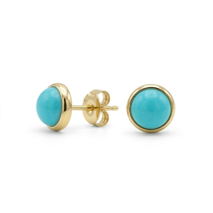 925 Sterling Silver Gold Plated Aqua Stone Studs Earrings