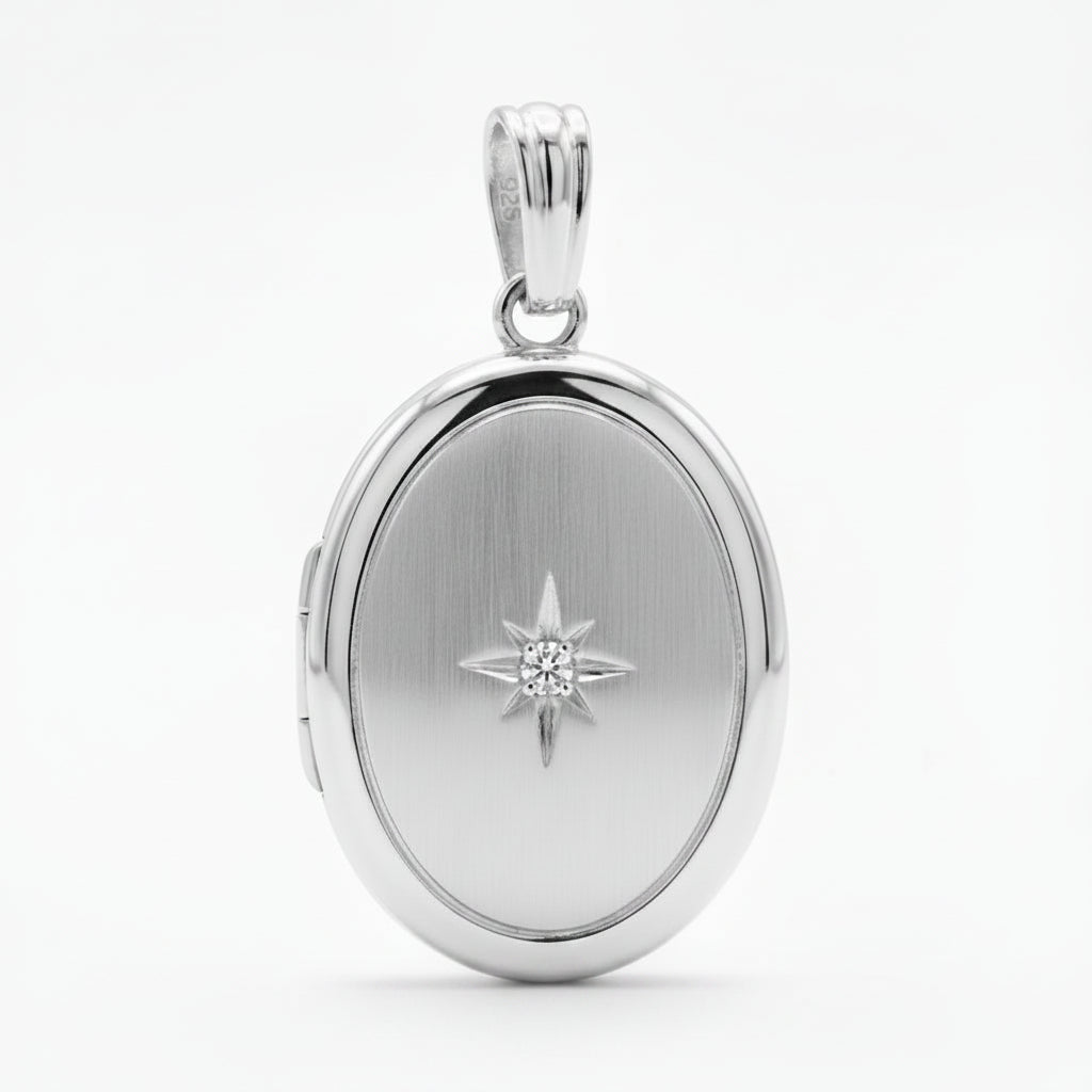 925 Sterling Silver Oval Starburst Locket Pendant
