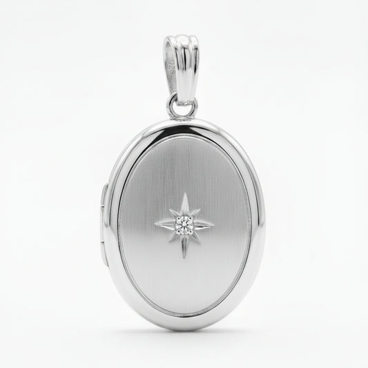 925 Sterling Silver Oval Starburst Locket Pendant