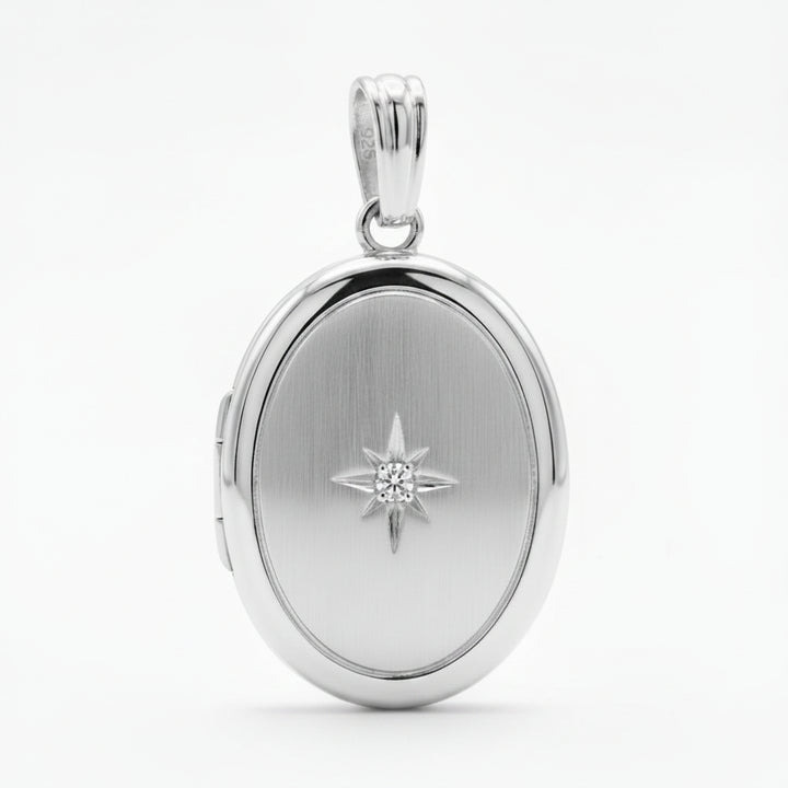 925 Sterling Silver Oval Starburst Locket Pendant