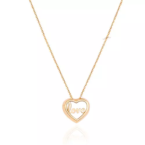 Yellow Gold Heart Necklace with Love Word inside,16 1/2 to 18 Inches Adjustable , 18k, 2.7gr